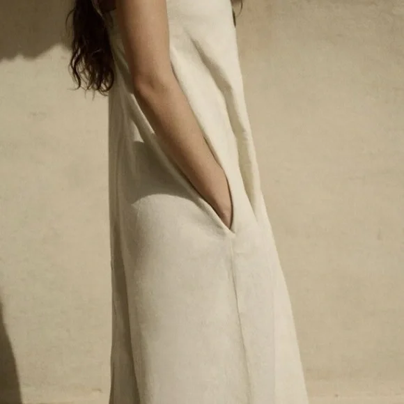 ZARA Beige Strapless Linen Dress - Picture 2 of 10